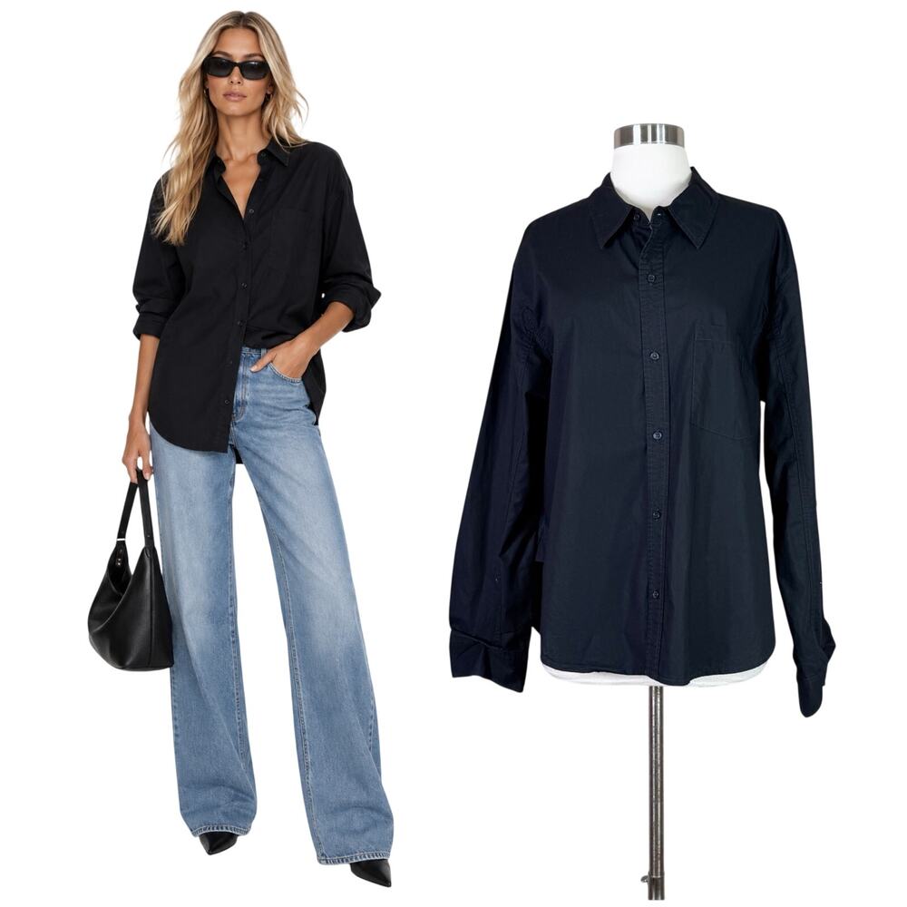Citizens of Humanity | Kayla Shrunken Black Cotton Button Down Shirt Top Large